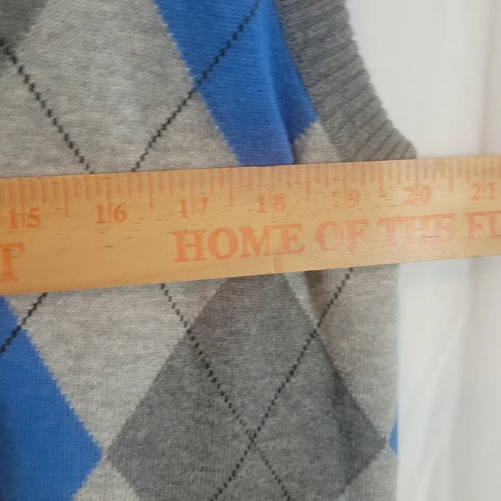 Express Men XL Argyle Sweater Vest Grey Blue Cotton Wool Blend Preppy Collegiate